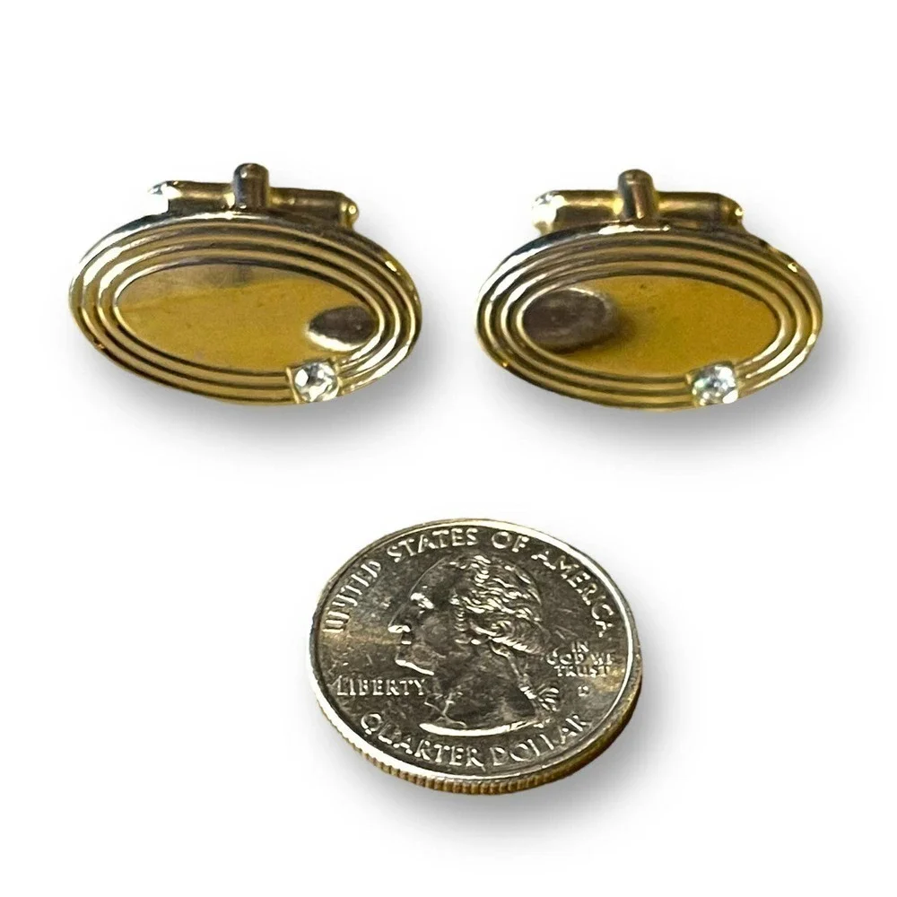 Gold Tone Cufflinks with Glass Stone Unsigned
